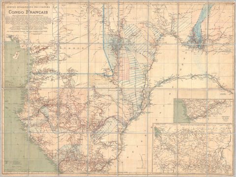 1895 Hansen Map of the French Congo (Gabon) with important Mansucript Annotations