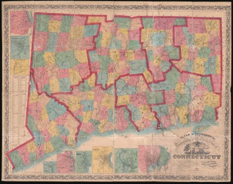 1859 Clark and Tackabury Case / Wall Map of Connecticut