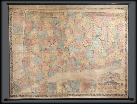 1859 Clark and Tackabury Wall Map of Connecticut