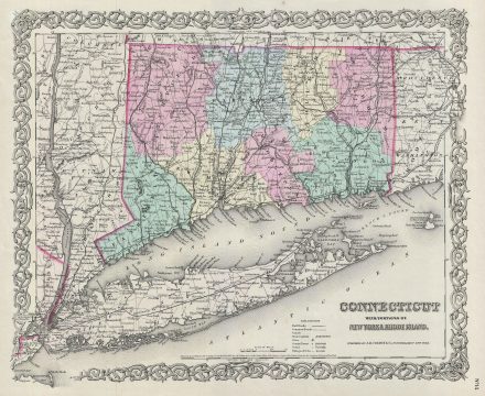1856 Colton Map of Connecticut and Long Island