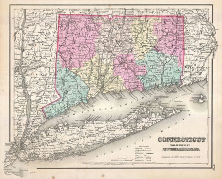 1857 Colton Map of Connecticut and Long Island