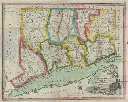 1827 Doolittle Pocket Map of Connecticut
