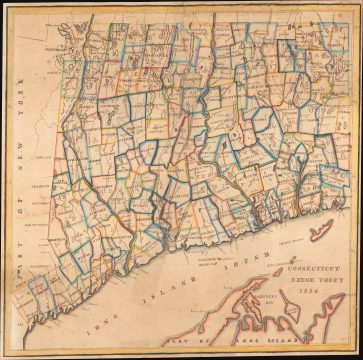 1854 Exene Tobey Schoolgirl Manuscript Map of Connecticut