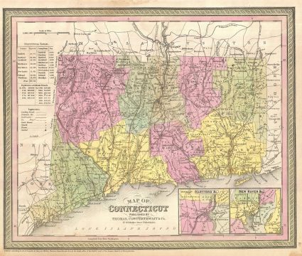 1854 Mitchell Map of Connecticut