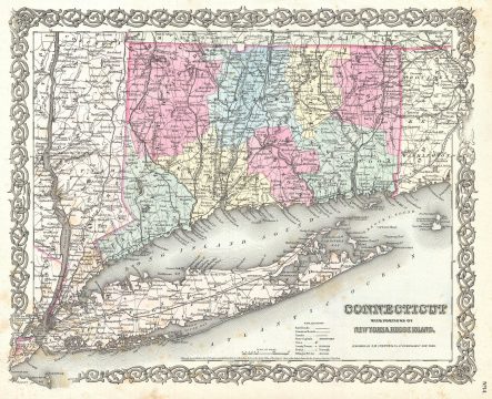1855 Colton Map of Connecticut and Long Island