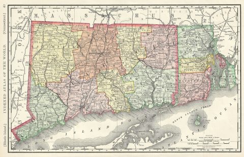 1888 Rand McNally Map of Connecticut and Rhode Island, United States