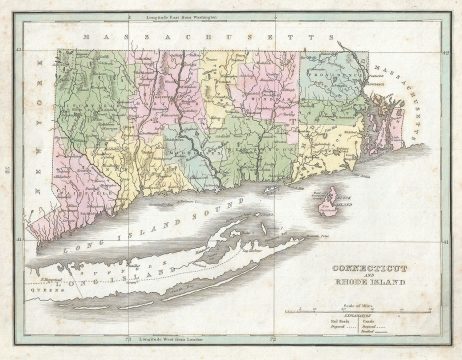 1835 Bradford Map of Connecticut and Rhode Island