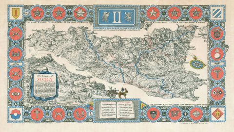 1943 Burn Pictorial Map of Sicily Celebrating the Allied Victory