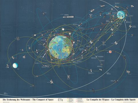 1969 Hallwag Pictorial Map of Space Exploration