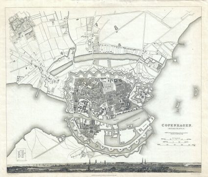 1837 S.D.U.K. Subscriber's Edition Map or City Plan of Copenhagen, Denmark