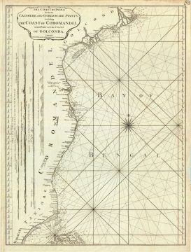 1794 Laurie and Whittle Nautical Chart or Map of the Coromandel Coast, India