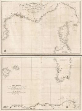 1838 Spanish Nautical Chart or Map of Sardinia, Corsica, Minorca