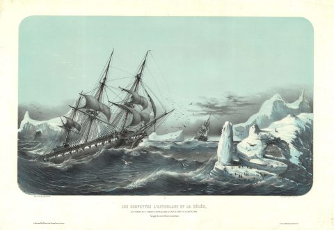 1841 Louis Le Breton View of the D'Urville's 'Astrolabe' in Rough Antarctic Seas