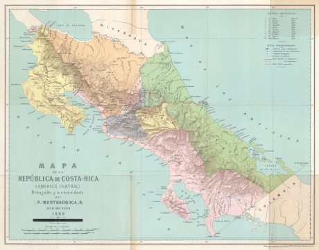 1889 Montes De Oca Ramirez Map of Costa Rica