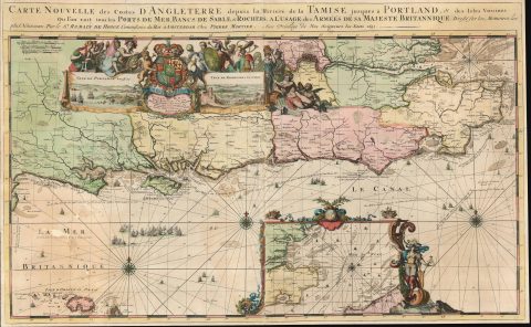 1693 De Hooghe Map of the South Coast of England Including London