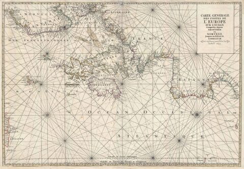 1693 Mortier Nautical Chart or Map of Western Europe