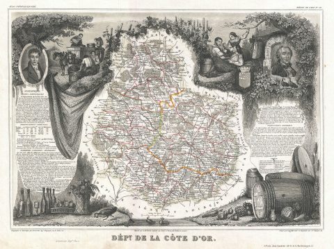 1852 Levasseur Map of the Department Cote D'Or, France (Burgundy or Bourgogne Wine Region)