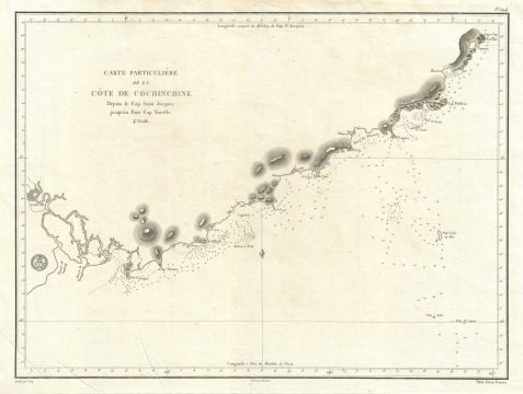 1830 Depot de la Marine Nautical Map or Chart of Vietnam Coast Depicting Saigon