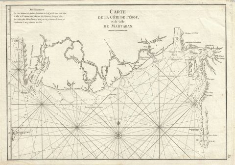 1775 Mannevillette Nautical Chart or Map of the Coast of Burma (Myanmar)