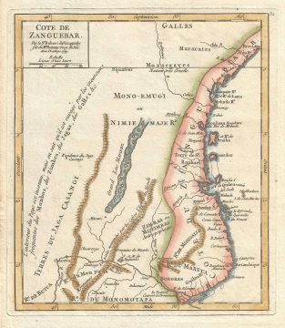 1749 Vaugondy Map of Zanzibar, Africa