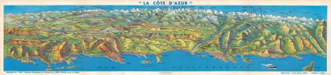 1947 Cresp Bird's-Eye View Map of the Cote d'Azur (French Riviera), France