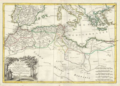 1778 Bonne Map of the Mediterranean and the Maghreb or Barbary Coast