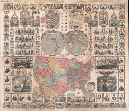 1857 Ensign, Bridgman, Fanning 'Cottage Ornament' Wall Map of the United States