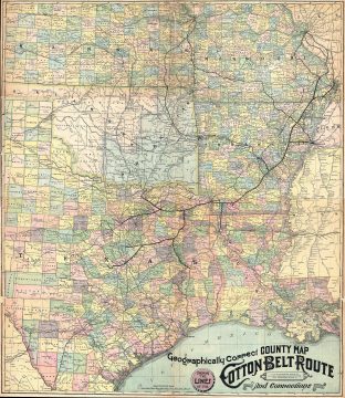 1900 St. Louis Southwestern Railroad Map of the Cotton Belt Route (TEXAS)