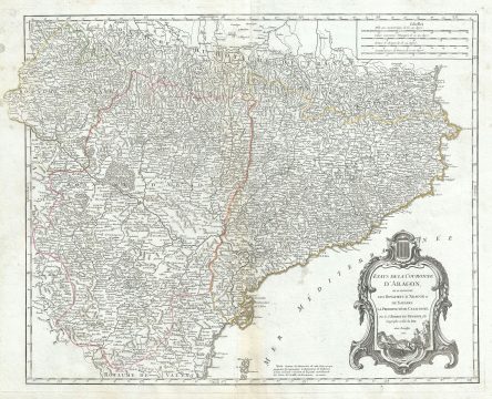 1752 Vaugondy Map of Northeast Spain (Catalonia, Aragon, Navarre)