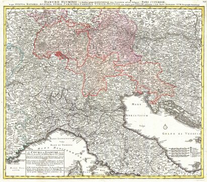 1720 Homann Map of Northern Italy 'Danubii Fluminis'