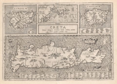 1584 Ortelius Map of Crete and an array of Greek Islands