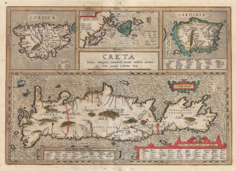 1584 Ortelius Map of Crete (Candia) and 10 Greek Islands