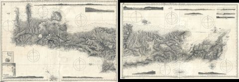 1872 British Admiralty Map or Chart of Crete or Candia, Greece (set of 2 maps)