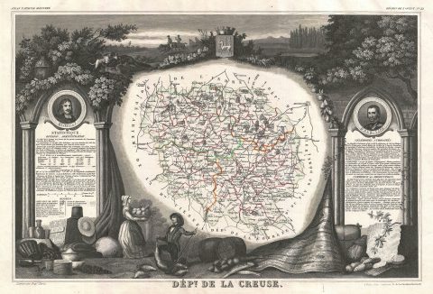 1852 Levasseur Map of the Department La Creuse, France