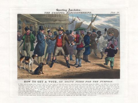 1835 Henry Thomas Alken Print Satirizing American Political Campaigning