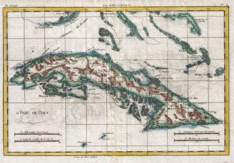 1780 Raynal and Bonne Map of Cuba, West Indies