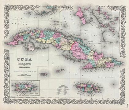 1856 Colton Map of Cuba, Jamaica and Porto Rico