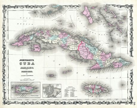 1861 Johnson's Map of Cuba, Jamaica & Porto Rico