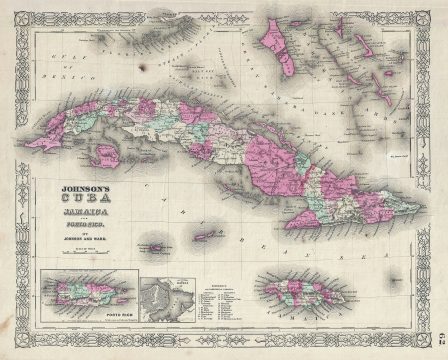 1863 Johnson Map of Cuba, Jamaica and Puerto Rico