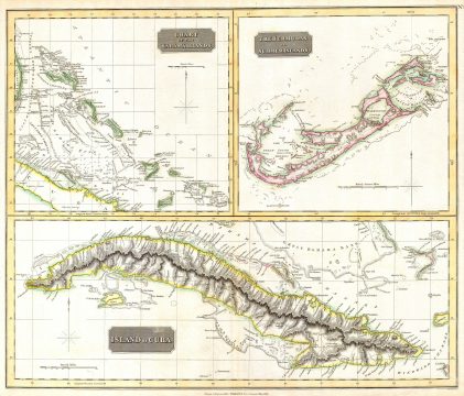 1815 Thomson Map of Cuba, Bermuda, the Bahamas