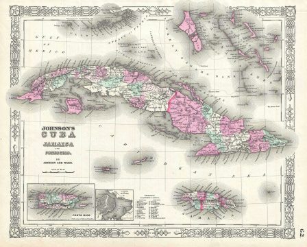 1863 Johnson Map of Cuba, Jamaica and Puerto Rico