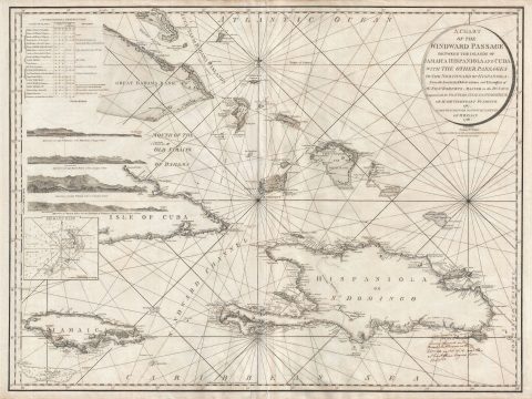 1795 Faden Map of the Greater Antilles (West Indies):  Bahamas, Cuba, Hispaniola