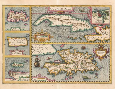 1606 Hondius Map of Cuba, Hispaniola, Jamaica, Puerto Rico and Margarita Island