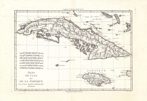 1788 Bonne Map of Cuba, Jamaica, the Bahamas