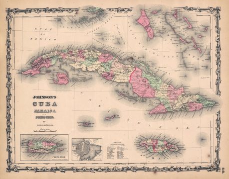 1861 Johnson Map of Cuba, Jamaica, and Puerto Rico