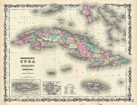 1861 Johnson Map of Cuba, Jamaica and Puerto Rico
