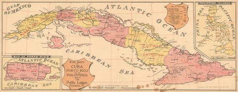 1898 Public Ledger Map of Cuba and the Philippines during the Spanish American War