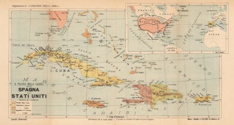 1898 Vallardi Map of Cuba and Puerto Rico During the Spanish-American War
