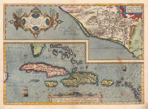 1579 Ortelius Map of Cuba, the Caribbean, and Northwestern Mexico