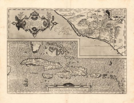 1579 Ortelius Map of Cuba, the Caribbean, and Northwestern Mexico
